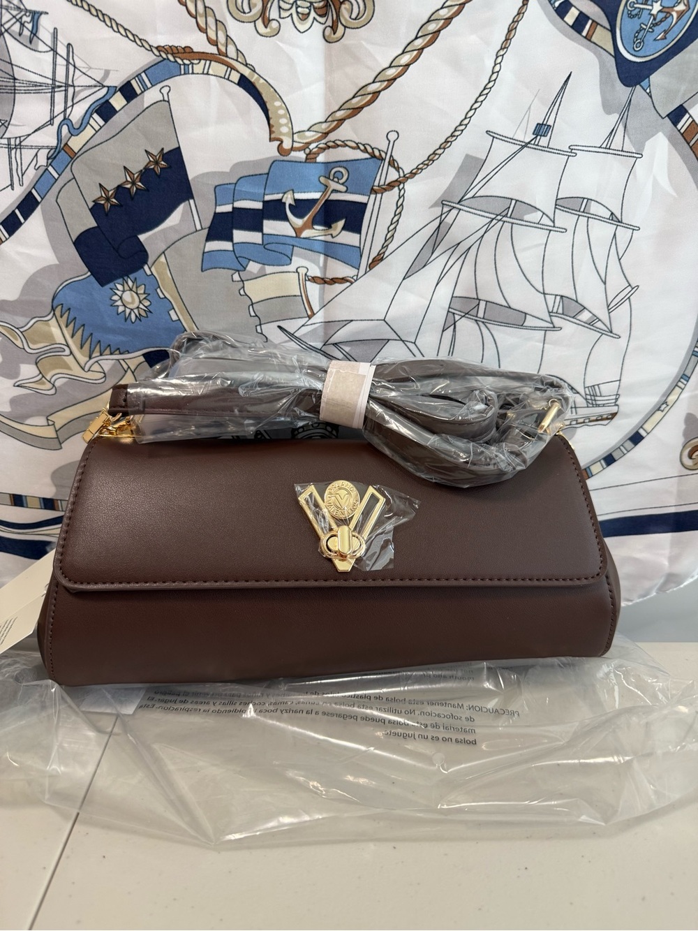 Valentino Classic Brown Leather Crossbody Bag with Gold Hardware NWT